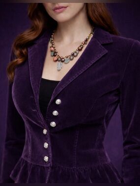 A. Byer Purple Velvet Peplum Blazer Jacket Size M Romantic Vintage Style